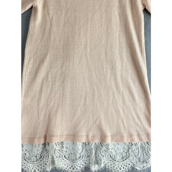 Apt. 9 Womens Long Sweater Short Sleeve Lace Hem Cowl Neck Medium - Picture 8 of 9